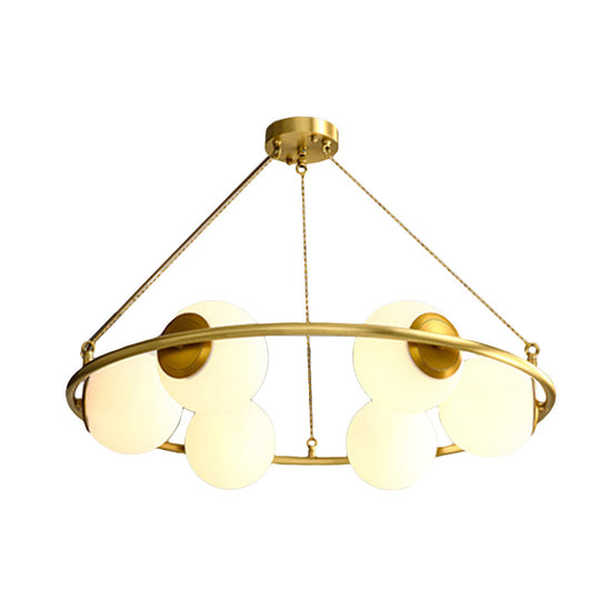 Postmodern Metal Chandelier with Frosted Glass Shades - 6/8 Lights, Brass Finish