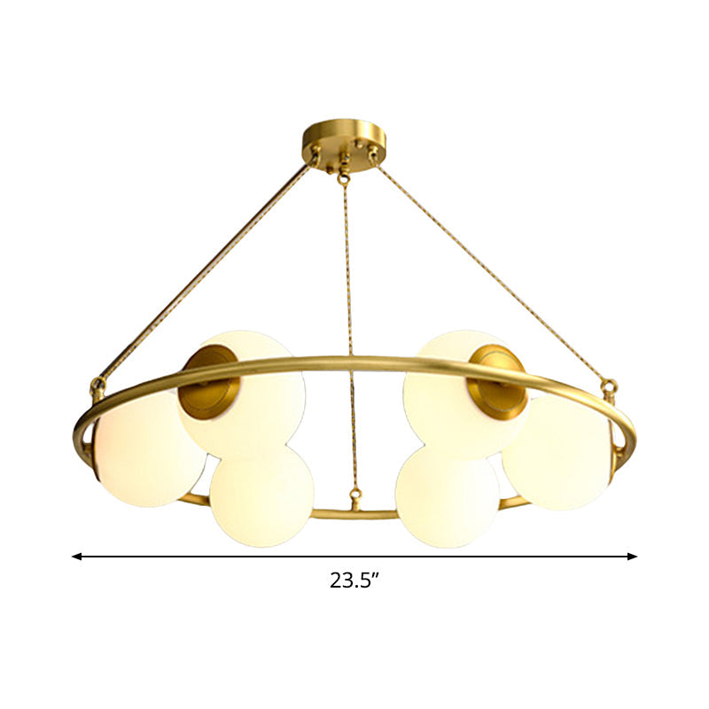 Postmodern Metal Chandelier with Frosted Glass Shades - 6/8 Lights, Brass Finish