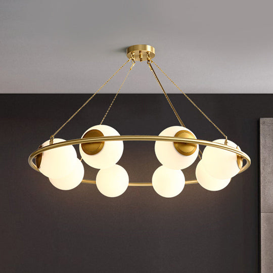 Postmodern Metal Chandelier with Frosted Glass Shades - 6/8 Lights, Brass Finish