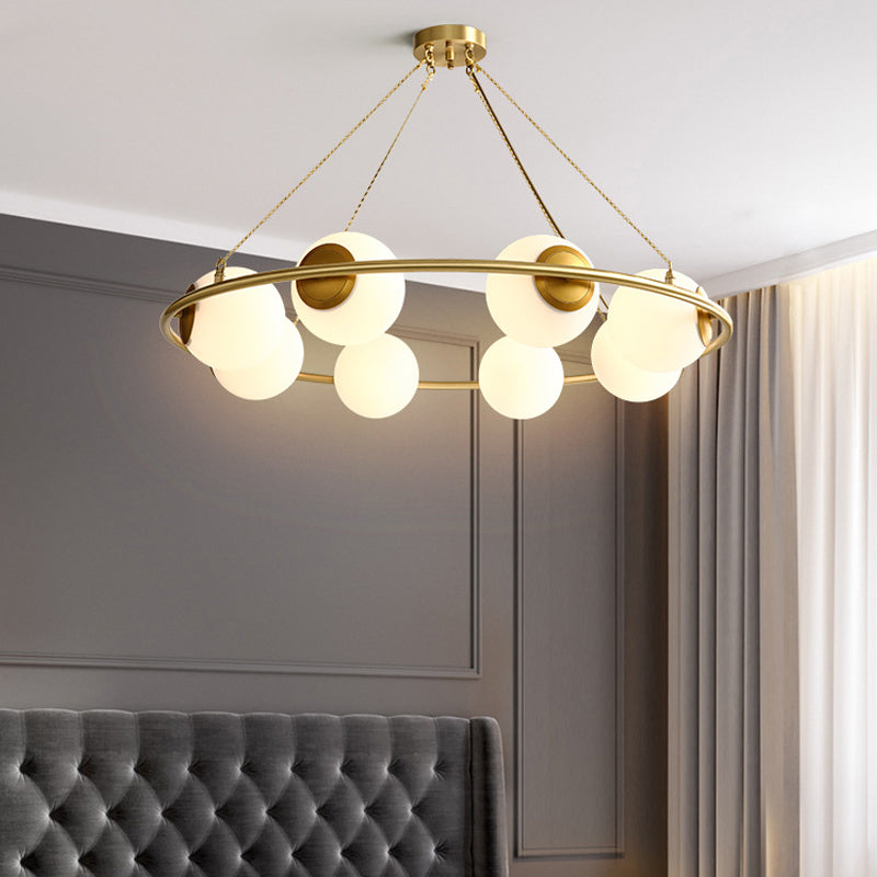 Postmodern Metal Chandelier with Frosted Glass Shades - 6/8 Lights, Brass Finish