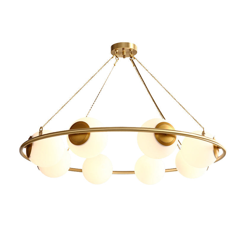 Postmodern Metal Chandelier with Frosted Glass Shades - 6/8 Lights, Brass Finish