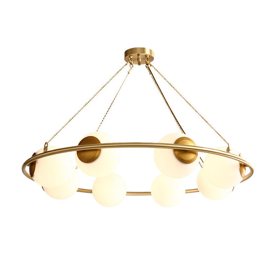 Postmodern Metal Chandelier with Frosted Glass Shades - 6/8 Lights, Brass Finish