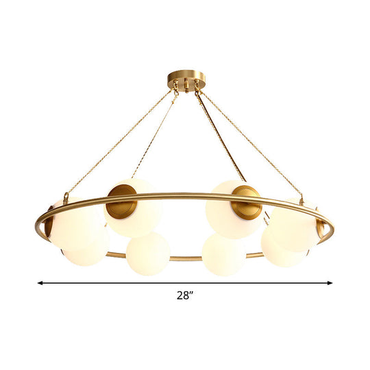 Postmodern Metal Chandelier With Globe Frosted Glass Shades - 6/8 Lights Brass Hanging Lamp
