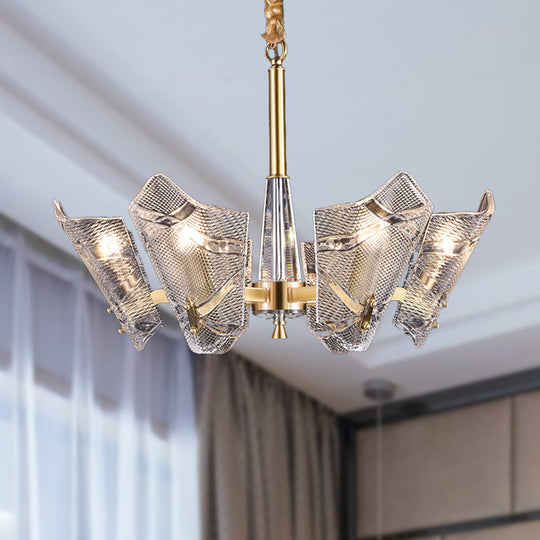 Postmodern Brass Chandelier With Clear Lattice Glass Shield 6/8 Heads Light Fixture 6 /