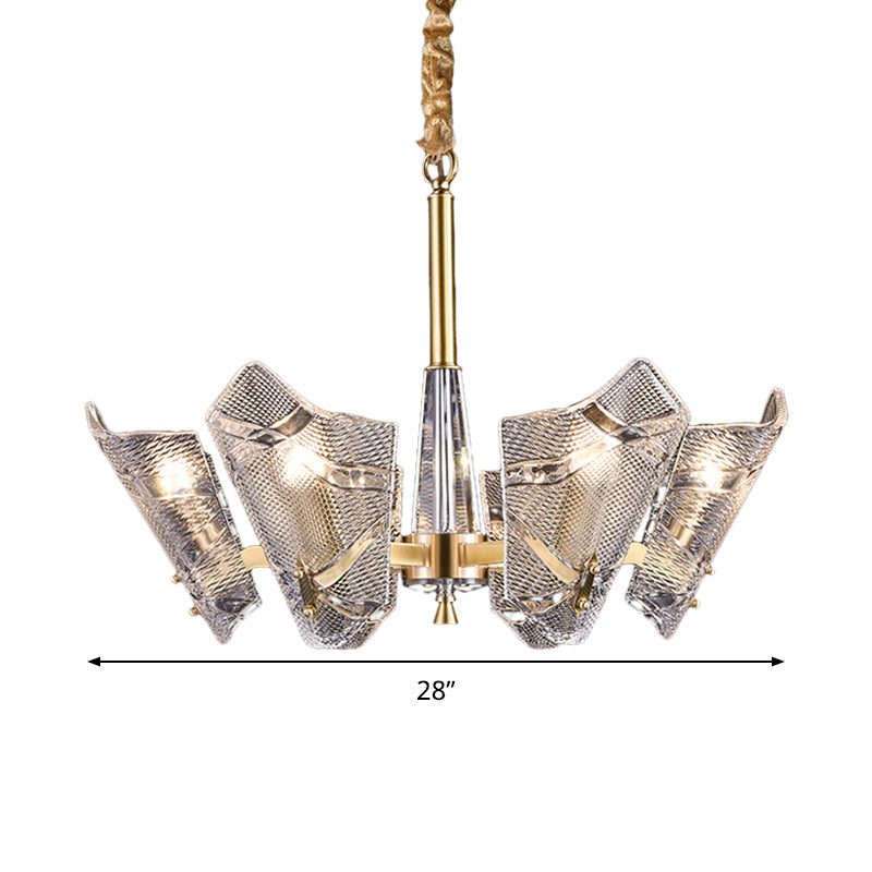 Modern Lattice Glass Shield Hanging Lamp: 6/8 Heads Brass Chandelier