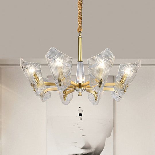Postmodern Brass Chandelier With Clear Lattice Glass Shield 6/8 Heads Light Fixture 8 /