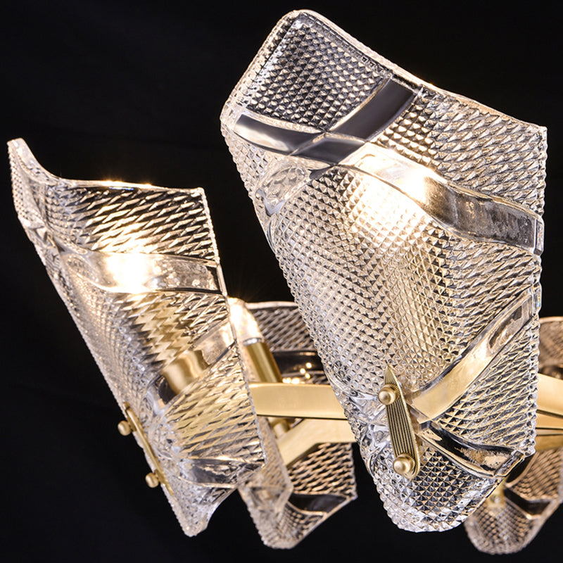 Postmodern Brass Chandelier With Clear Lattice Glass Shield 6/8 Heads Light Fixture