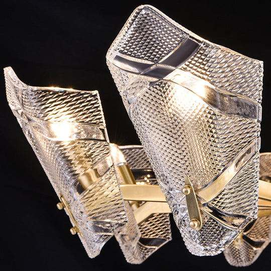 Postmodern Brass Chandelier With Clear Lattice Glass Shield 6/8 Heads Light Fixture