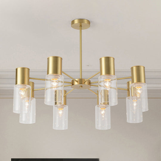 Postmodern Clear Glass Cylinder Chandelier Kit With 6/8/10 Brass Hanging Lamps 8 /