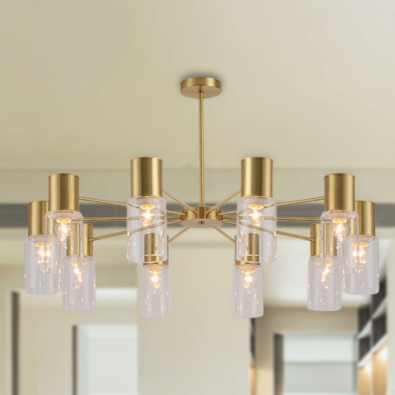 Postmodern Clear Glass Cylinder Chandelier Kit With 6/8/10 Brass Hanging Lamps 10 /