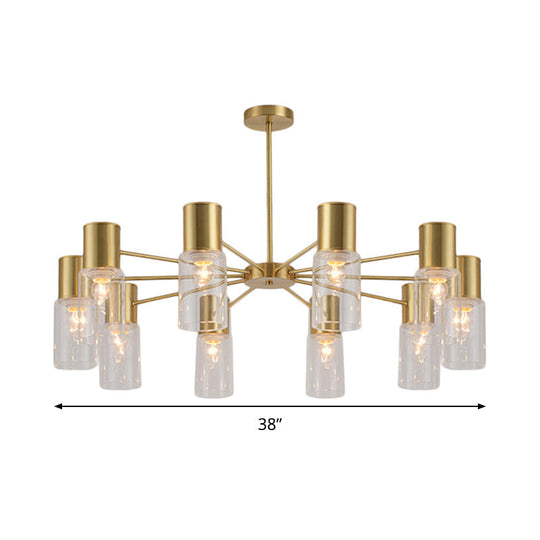 Postmodern Clear Glass Cylinder Chandelier Kit With 6/8/10 Brass Hanging Lamps