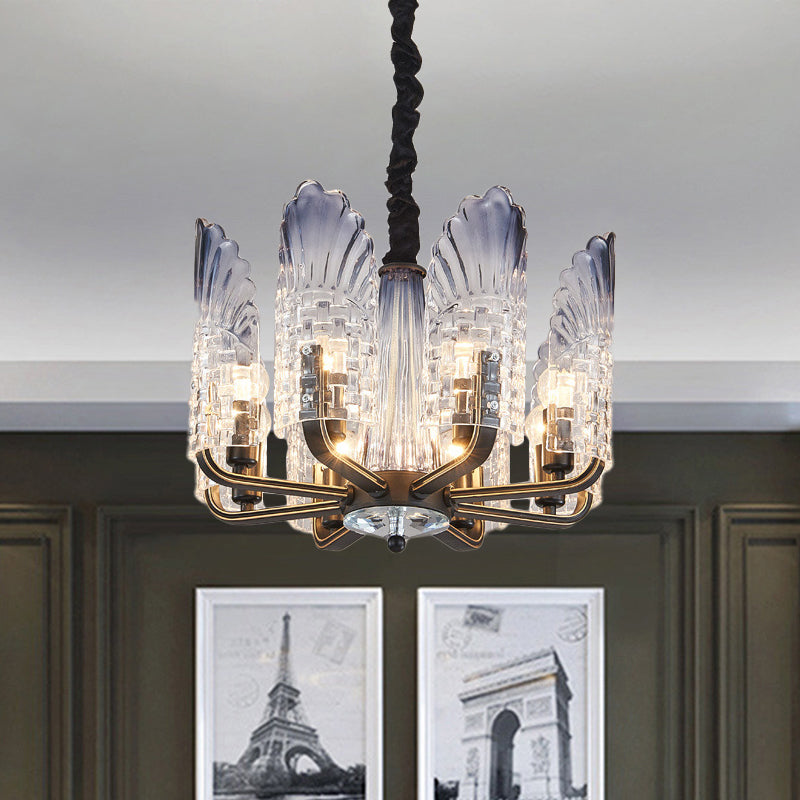 Contemporary Textured Glass Scallop Chandelier 8/10/12 Heads Black Hanging Ceiling Light Fixture 8 /