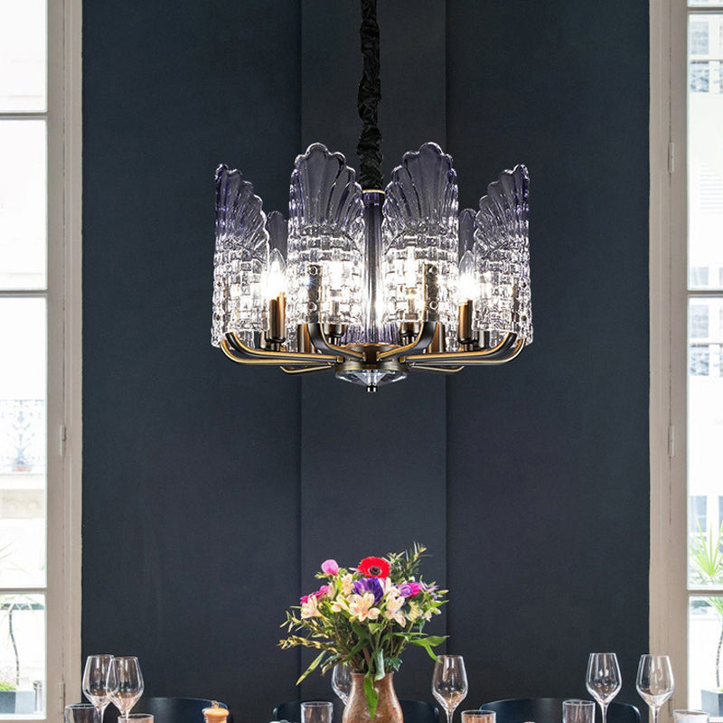 Contemporary Textured Glass Scallop Chandelier Light Fixture - 8/10/12 Black Heads - Hanging Ceiling Light