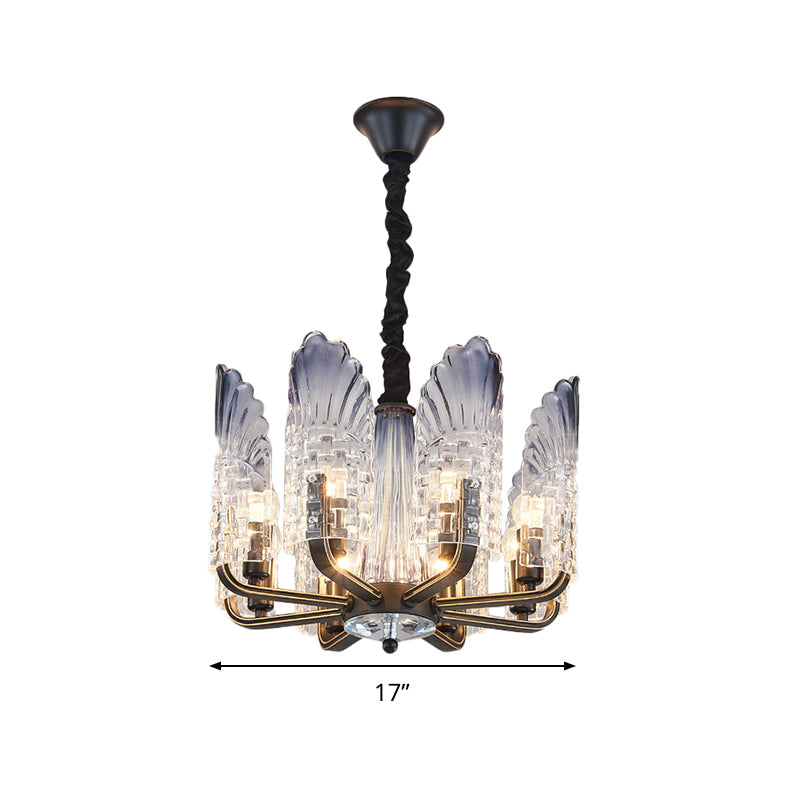 Contemporary Textured Glass Scallop Chandelier Light Fixture - 8/10/12 Black Heads - Hanging Ceiling Light