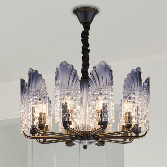 Contemporary Textured Glass Scallop Chandelier 8/10/12 Heads Black Hanging Ceiling Light Fixture 10