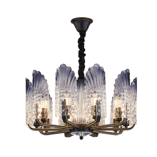 Contemporary Textured Glass Scallop Chandelier 8/10/12 Heads Black Hanging Ceiling Light Fixture