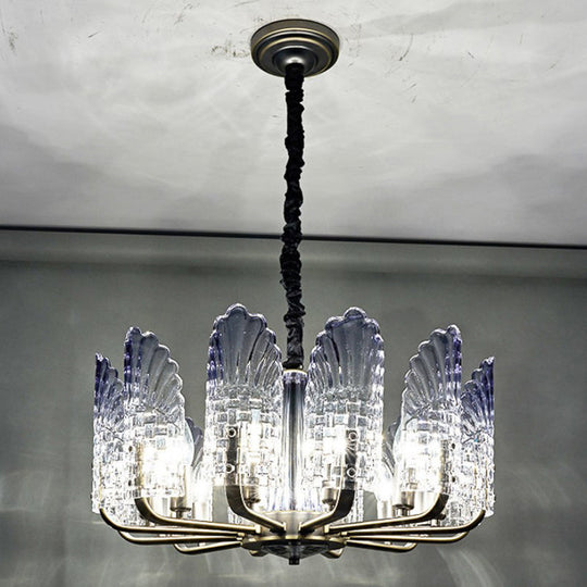 Contemporary Textured Glass Scallop Chandelier 8/10/12 Heads Black Hanging Ceiling Light Fixture