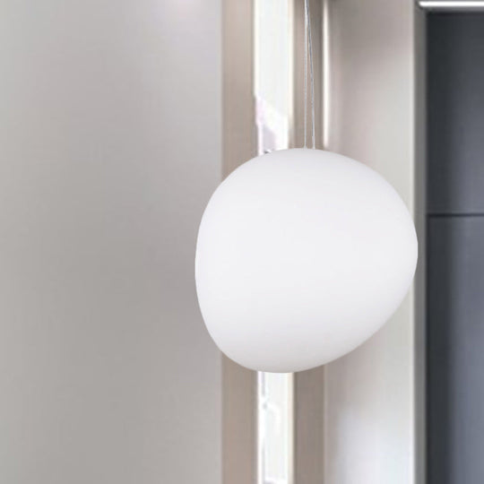 White Glass Oval Ceiling Pendant Light - 6"/9"/12.5" Wide - Simple Style - 1 Light Hanging Lamp Kit