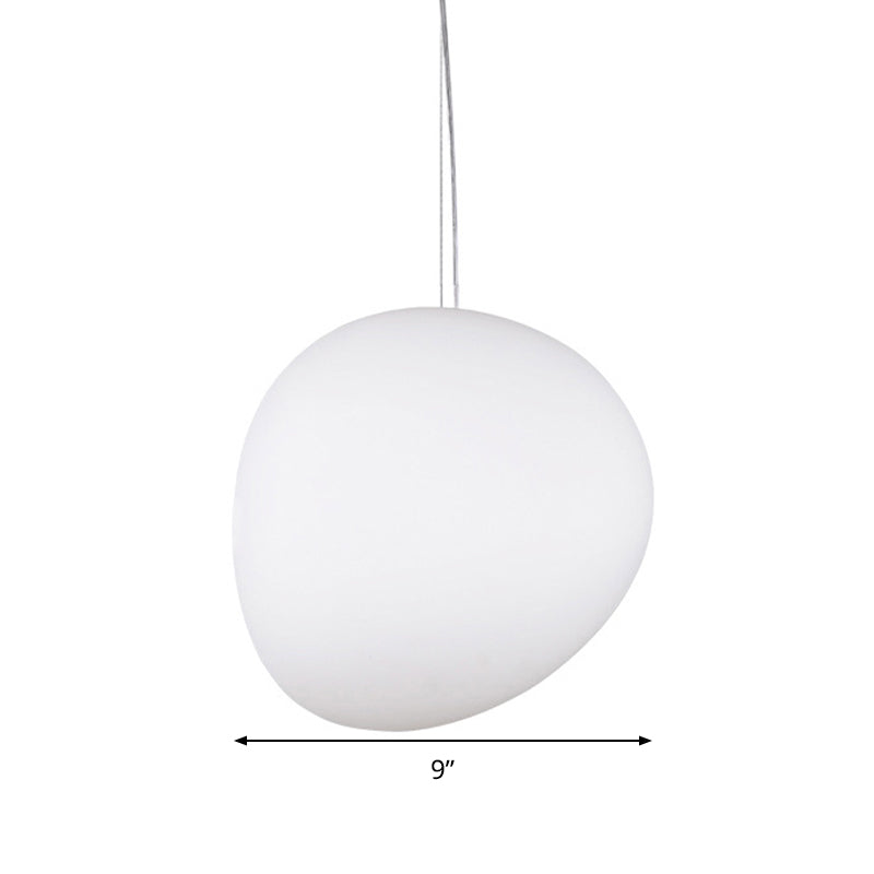 White Glass Oval Ceiling Pendant Light - 6"/9"/12.5" Wide - Simple Style - 1 Light Hanging Lamp Kit