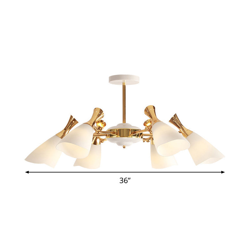 Frosted Glass Gold Chandelier With Modern Cone Design And 6/8 Lights In Warm/White