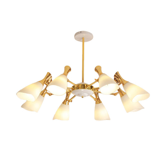 Frosted Glass Gold Chandelier With Modern Cone Design And 6/8 Lights In Warm/White