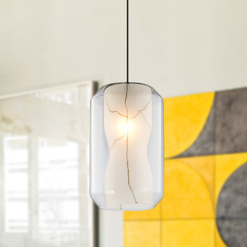 8"/10" Clear Glass Lantern Pendant Light with White Marble Shade