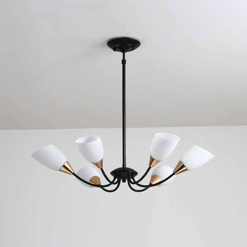 Modern Beveled Glass Chandelier - White & Black Hanging Ceiling Light with Starburst Design | 3/6/8 Heads