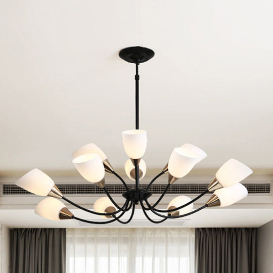 Modern Beveled Glass Chandelier - White & Black Hanging Ceiling Light with Starburst Design | 3/6/8 Heads