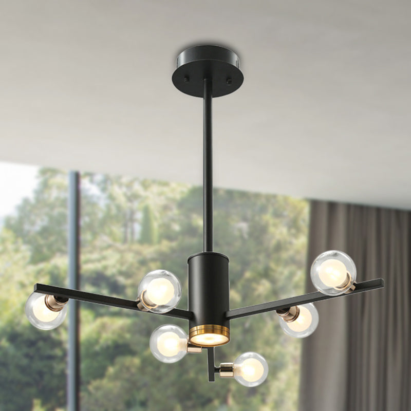 Modern Metal Radial Chandelier Light Fixture with Clear Bubble Glass Shades - 6/10/15 Lights, Black Hanging Ceiling Light