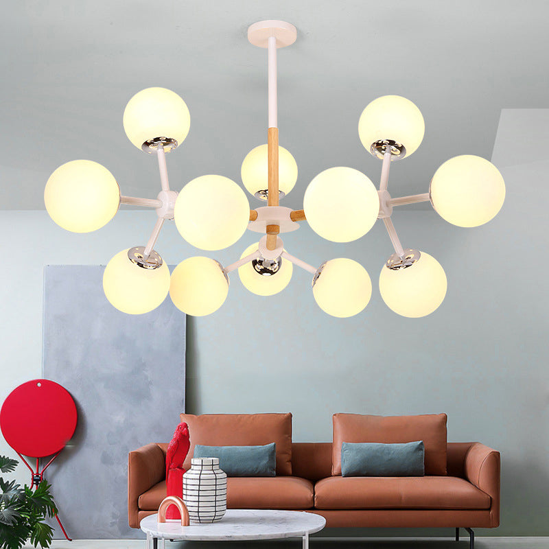 White Glass Globe Chandelier Light Fixture - Modern Dining Room Hanging Kit With 9/12/16 Heads 12 /