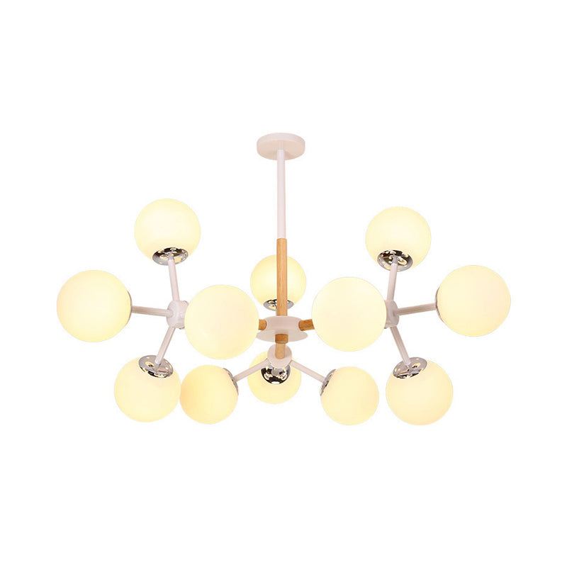 White Glass Globe Chandelier Light Fixture - Modern Dining Room Hanging Kit With 9/12/16 Heads