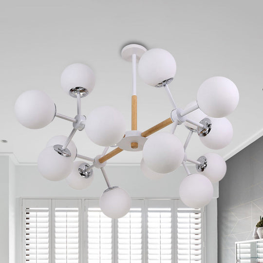 Contemporary Globe Chandelier - White Glass, 9/12/16 Head Dining Room Hanging Light Kit