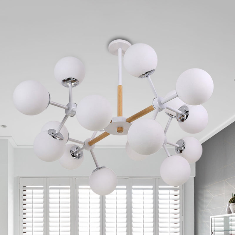 White Glass Globe Chandelier Light Fixture - Modern Dining Room Hanging Kit With 9/12/16 Heads 16 /