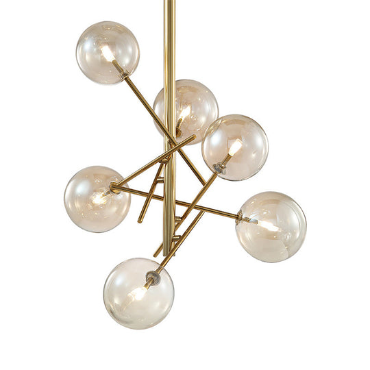 Modern Cognac Glass Globe Ceiling Light With Starburst Design - 6/8 Heads
