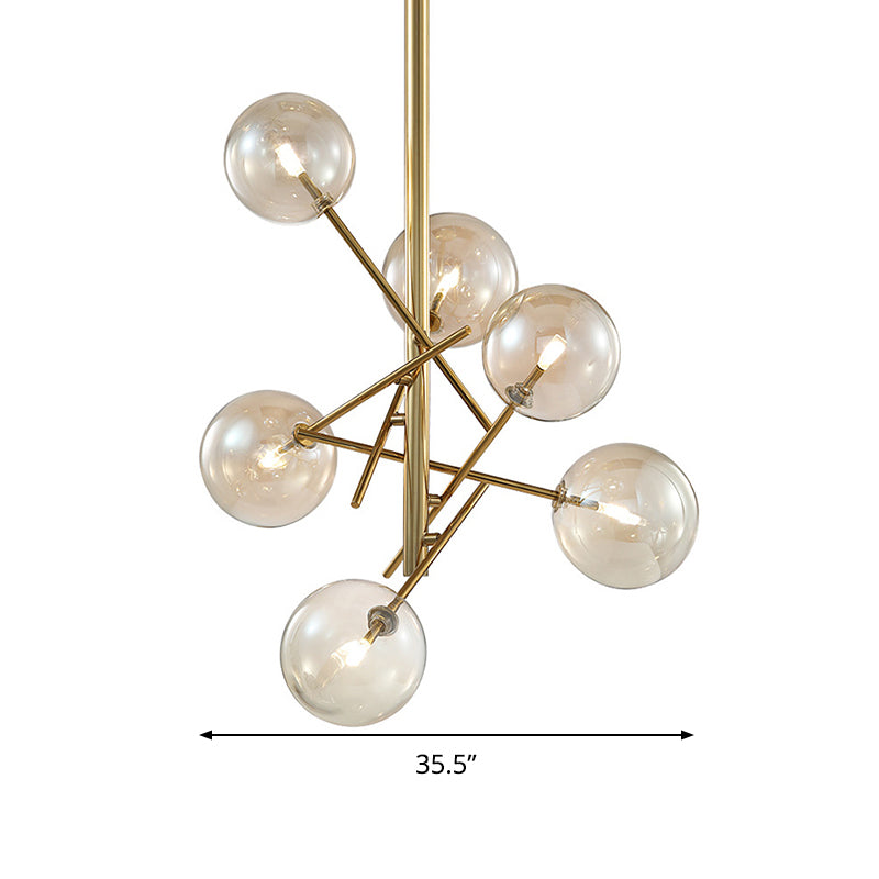 Modern Cognac Glass Globe Chandelier - 6/8 Heads, Starburst Design - Ideal for Bedroom Ceiling Lighting