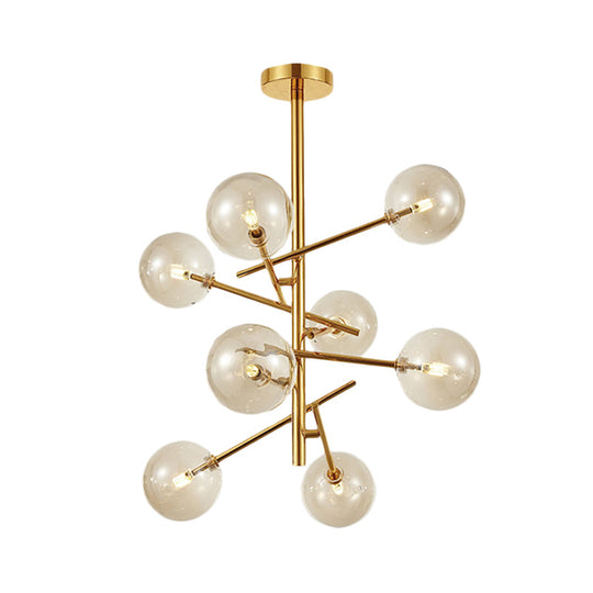 Modern Cognac Glass Globe Chandelier - 6/8 Heads, Starburst Design - Ideal for Bedroom Ceiling Lighting