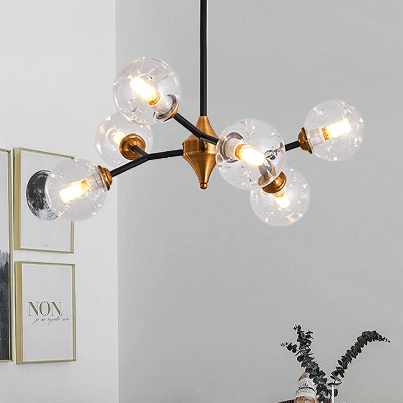 Nordic Bubble Hanging Lamp Kit - Clear/Amber/Smoke Gray Dimpled Glass Chandelier - Ideal for Dining Room - 6/10 Heads