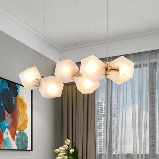 Postmodern Geometric Frosted Glass Chandelier - Gold Hanging Lamp Kit (6/8/10 Heads)