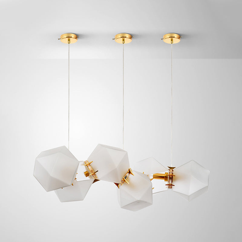 Postmodern Geometric Frosted Glass Chandelier - Gold Hanging Lamp Kit (6/8/10 Heads)