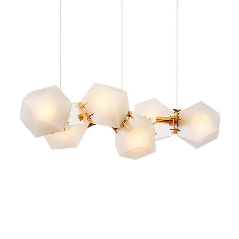 Postmodern Geometric Frosted Glass Chandelier - Gold Hanging Lamp Kit (6/8/10 Heads)