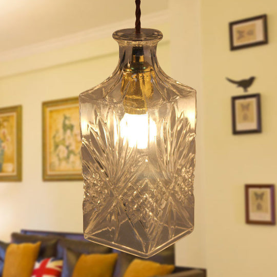 Modern Prism Glass Bottle Pendant Light For Dining Room Ceiling Clear / C