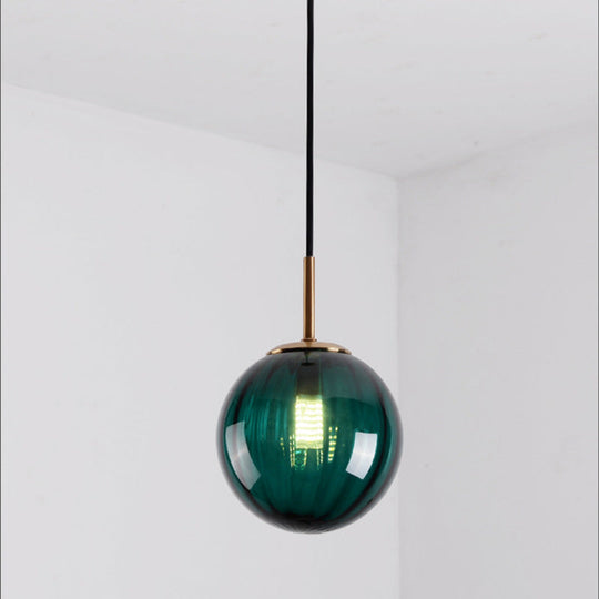 Macaron Amber/Green/Red Glass Bubble Pendant Light For Bedroom | 1-Head Ceiling Hanging Design Green