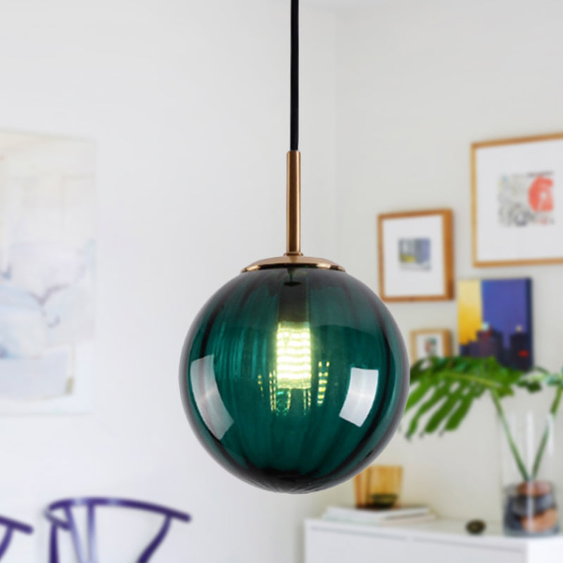 Macaron Amber/Green/Red Glass Bubble Pendant Light For Bedroom | 1-Head Ceiling Hanging Design