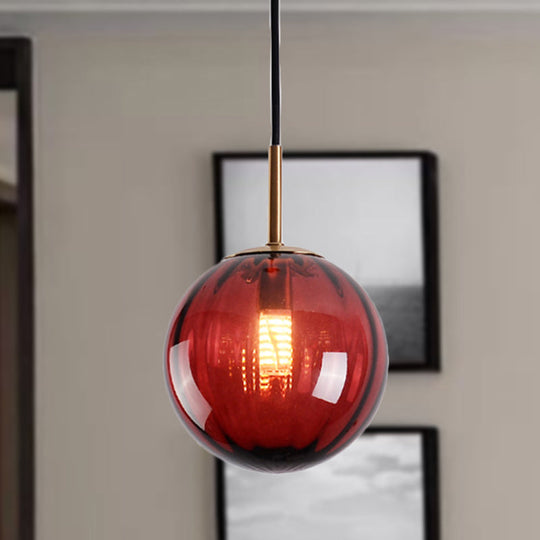 Macaron Amber/Green/Red Glass Bubble Pendant Light For Bedroom | 1-Head Ceiling Hanging Design Red