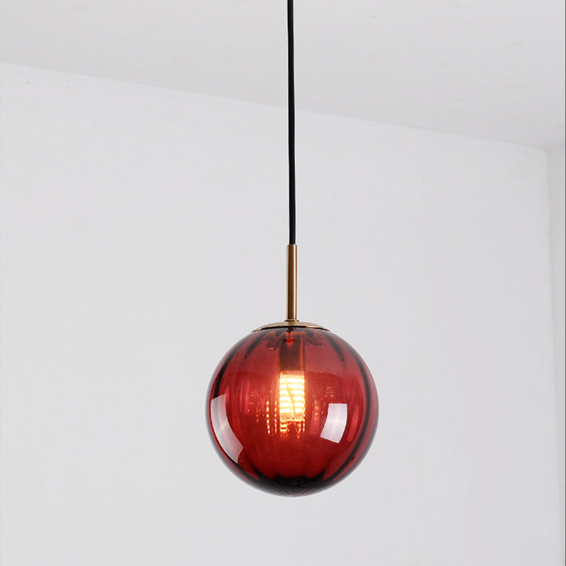 Macaron Amber/Green/Red Glass Bubble Pendant Light - 1 Head Ceiling Lamp for Bedrooms