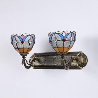 Vintage Stained Glass Sconce Light With 2 Heads For Bathroom Vanity - White/Clear Bedroom Lighting
