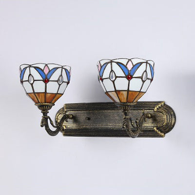 Vintage Stained Glass Sconce Light With 2 Heads For Bathroom Vanity - White/Clear Bedroom Lighting