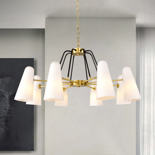 Modern Cone Opal Glass Hanging Lamp - 6 Light Gold Chandelier