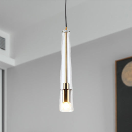 Modern Gold Pendant Light Fixture - Tubular Hanging Lamp Kit with Clear Glass Shade for Dining Room