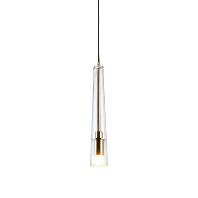 Modern Gold Pendant Light Fixture - Tubular Hanging Lamp Kit with Clear Glass Shade for Dining Room